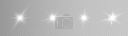 Illustration for A set of white glowing light on a transparent background, white sun rays, bright stars with rays and highlights. Vector 10 eps - Royalty Free Image