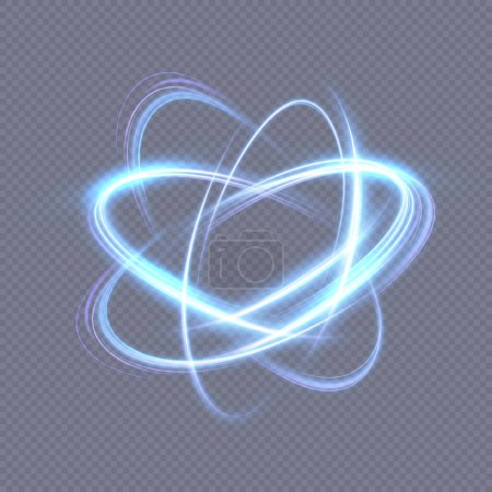 Atom particle light effect. Atom structure science sign. Gradient atom vector model.