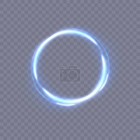 Illustration for Abstract neon blue ring. A bright plume of luminous rays swirling in a fast spiraling motion. Light golden swirl. Curve gold line light effect. Vector - Royalty Free Image