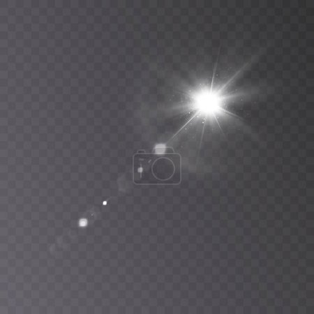 Ilustración de Resplandor de lente de sol delantero blanco abstracto con efecto de luz especial translúcido. Deslumbramiento de movimiento borroso vectorial. - Imagen libre de derechos