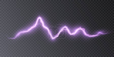 Abstract flash of light with elements of electric discharge, lightning. High current, power. Vector illustration of an overlay on an isolated Background.