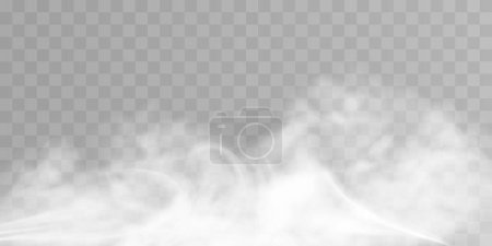 Téléchargez les illustrations : Texture de vapeur, fumée, brouillard, nuages. Avec des éléments de bokeh léger. Fumée isolée vectorielle. Effet aérosol - en licence libre de droit