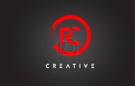 Red RC Circular Letter Logo with Circle Brush Design and Black Background.