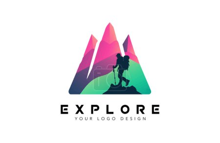 Ilustración de Concepto de diseño de logotipos de aventura y exploración, diseño de logotipo de senderismo con picos de montaña Vector Illustration. - Imagen libre de derechos