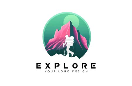 Ilustración de Concepto de diseño de logotipos de aventura y exploración, diseño de logotipo de senderismo con picos de montaña Vector Illustration. - Imagen libre de derechos
