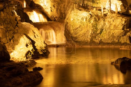 Saint Beatus, Canton Bern, Switzerland, February 12, 2023 Incredible beautiful rock formations inside the popular Saint Beatus caves near Interlaken at the lake of Thun