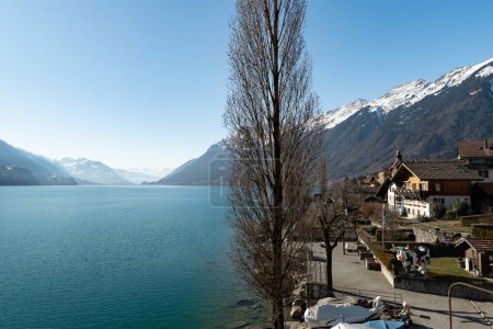Téléchargez les photos : Brienz, Suisse, 10 février 2023 Le paysage alpin au beau lac de Brienz par une journée ensoleillée - en image libre de droit
