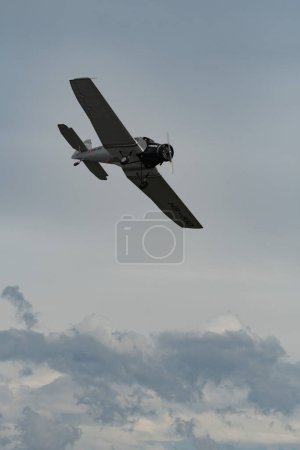 Photo for Rhine Valley, Saint Gallen, Switzerland, May 20, 2023 HB-RIO Junkers F13 rebuilt nostalgic propeller airplane performance during an air show seen from the top of the mount hoher Kasten - Royalty Free Image