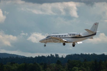 Photo for Zurich, Switzerland, July 13, 2023 OE-GDS Cessna 560XL Citation XLS+ aircraft is landing on runway 14 - Royalty Free Image