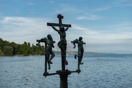 Photo for Mainau, Germany, July 20, 2023 Holy cross at the coast of the lake of Constance on a sunny day - Royalty Free Image