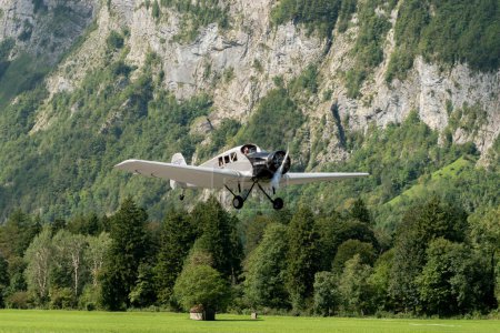 Photo for Mollis, Switzerland, August 18, 2023 HB-RIA Junkers F13 propeller airplane during an air display - Royalty Free Image
