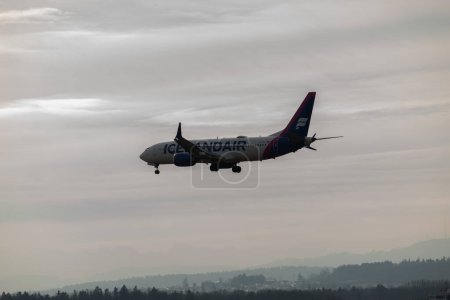 Photo for Zurich, Switzerland, January 16, 2024 TF-ICI Iceland Air Boeing 737-8 MAX aircraft on its final approach to runway 14 - Royalty Free Image
