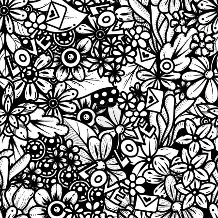 24041501 Floral and leaves scribble seamless