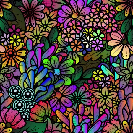 24041901 Floral and leaves scribble seamless
