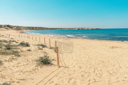 Lara beach on the island of Cyprus on a sunny spring day. A place where green turtles lay their eggs.