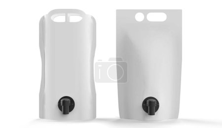 Foto de Dos diferentes stand up bolsa de barril con pico de grifo aislado sobre fondo blanco detalles de alta calidad - 3d renderizado - Imagen libre de derechos