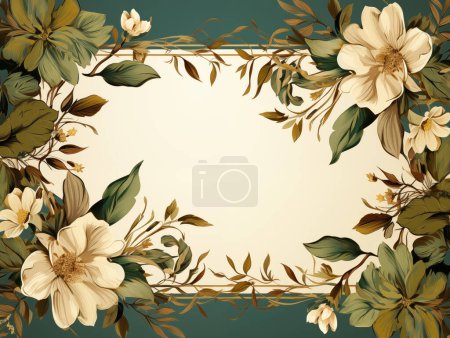 Téléchargez les photos : Cadre floral vintage élégant avec des accents dorés sur un fond pastel, parfait pour les invitations ou les cartes. - en image libre de droit