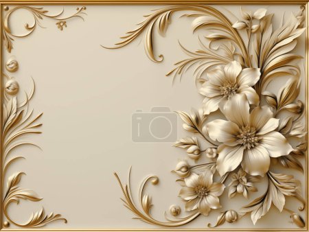 Téléchargez les photos : Cadre floral vintage élégant avec des accents dorés sur un fond pastel, parfait pour les invitations ou les cartes. - en image libre de droit