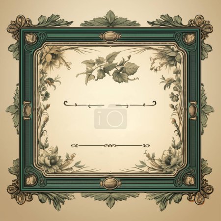 Photo for An exquisitely detailed vector frame, featuring emerald green accents and vintage botanical motifs, encased in a classical ornamental border - Royalty Free Image