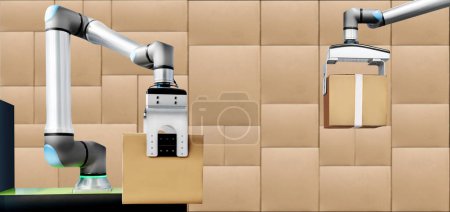 Los brazos robóticos realizan el manejo de materiales, clasificando y moviendo eficientemente productos a través del almacén del centro de distribución.