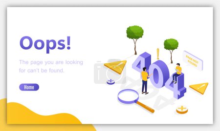 Illustration for Design template for web page with 404 error. Isometric page. Not working error lost not found 404 sign problem landing vector design - Royalty Free Image
