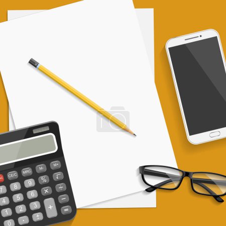 Illustration for Calculator and office supplies. Vector. - Royalty Free Image