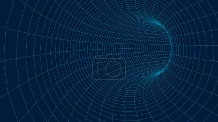 Photo for Futuristic blue funnel. Wireframe space travel tunnel. Abstract blue wormhole with surface warp. Vector illustration. - Royalty Free Image