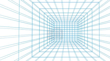 Photo for Wireframe room on white background. Digital vector perspective grid box for design. - Royalty Free Image