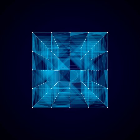 Photo for Abstract wireframe cube whith connection dots and lines. Digital blockchain concept and data transfer system. Storage cells of datas. Vector illustration. - Royalty Free Image