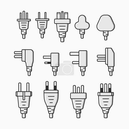 Téléchargez les illustrations : Power plug world standards icons set vector flat illustration - en licence libre de droit