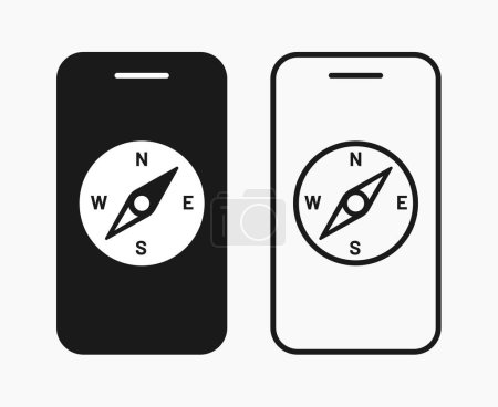 Ilustración de Brújula teléfono inteligente forma de línea simple icono vector ilustración plana - Imagen libre de derechos