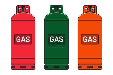 Ilustración de Rojo verde tanque de gas propano conjunto sobre fondo blanco vector plana ilustración - Imagen libre de derechos