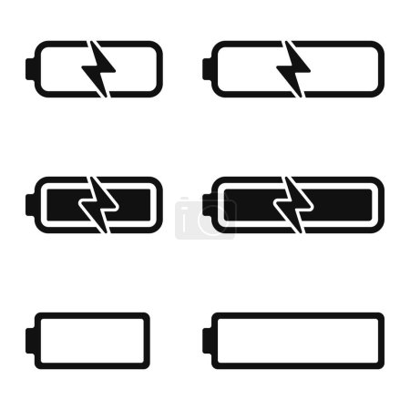 battery capacity charging icons set collection vector flat illustration