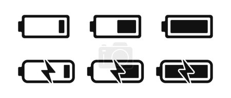 battery capacity charging icons set collection vector flat illustration