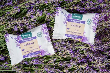 Photo for Effervescent tablet for bath, Kneipp cosmetics Lavender soothing relaxing effect, As,Belgium, June 30,2022. High quality photo - Royalty Free Image