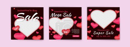 Téléchargez les illustrations : Social media post for valentine's day sale marketing. Vector design with the theme of love and affection. - en licence libre de droit