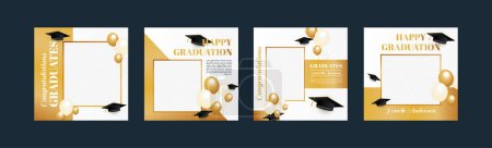 Grußbanner für die Abschlussfeier. In den sozialen Medien werden Banner für den Hochschulabschluss gepostet. Fotokabinen-Requisiten Rahmen für Abschlussfeiern. Rahmen für Selfie-Vektor-Set bei der Abschlussfeier.