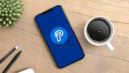 Photo for Buenos Aires, Argentina; 11-20-2023: the logo of PYUSD on a smartphone. PayPal has launched his new Dollar Stablecoin. - Royalty Free Image