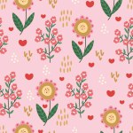 Floral seamless pattern. Vector design with hearts, flowers, suitable for Valentine's Day, for paper, cover, fabric, interior decor and other uses.