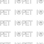 Pattern with text, lettering I love pet with hearts. Line art. Vector illustration isolated on white background.