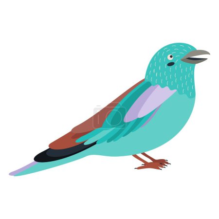 Illustration for Cute, cartoon coracias garrulus bird. Flat vector illustration isolated on white background. - Royalty Free Image