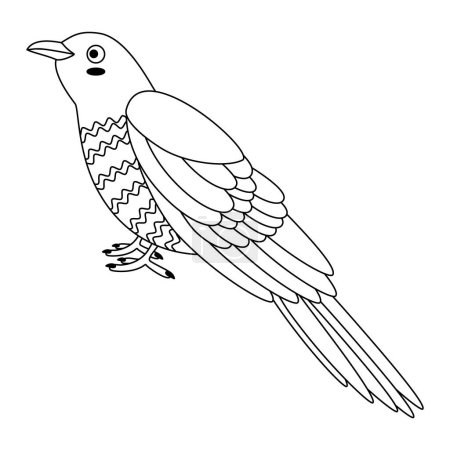 Ilustración de Lindo pájaro cuco de dibujos animados. Arte de línea. Ilustración vectorial aislada sobre fondo blanco. - Imagen libre de derechos