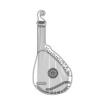 Musical instrument, pandora. Ukrainian symbols. Line art. Vector illustration isolated on white background.
