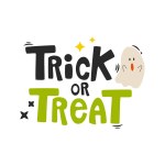 Halloween cartoon elements and lettering. Trick or treat. Hand drawn vector illustration.