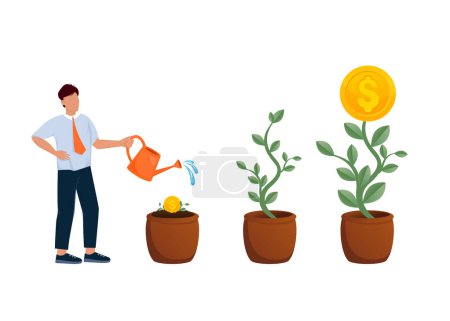 Illustration for ROI, return on investment performance measure from cost invested and profit efficiency. Business growth arrows to success. Vector illustration. - Royalty Free Image