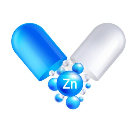 Téléchargez les illustrations : Zinc icône structure élément chimique forme ronde cercle bleu clair. Élément chimique du tableau périodique. - en licence libre de droit