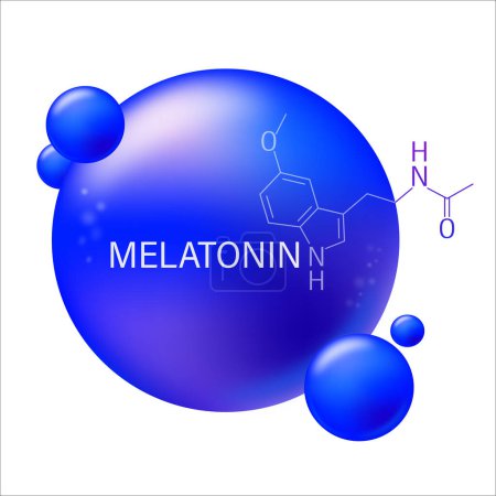 Ilustración de Ilustración científica del vector de la molécula de melatonina para la regulación del sueño. - Imagen libre de derechos