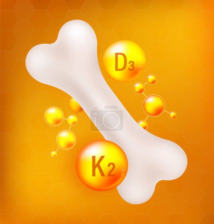 Ilustración de Vitamina D3 y K2 para la salud ósea: un vector dinámico ilustración de nutrientes vitales. - Imagen libre de derechos