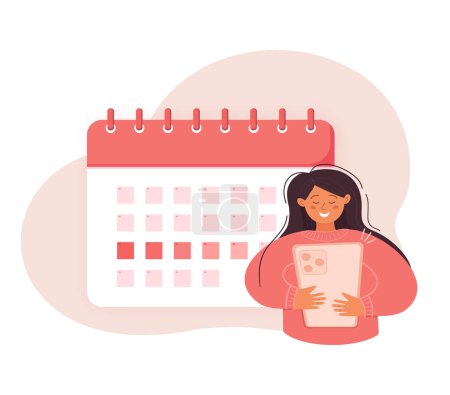 Téléchargez les illustrations : Planification du calendrier menstruel : Femme utilisant l'application Smartphone pour le suivi des périodes. - en licence libre de droit