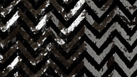 Photo for Ai Generated Art Black and Silver Sparkly Chevron pattern with  a Silver Glitter Shimmer - Royalty Free Image